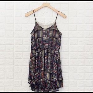 Boho print double layered hem‎ elastic waist dress